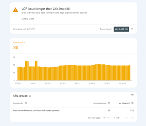 slow URL group shown in Google Search Console